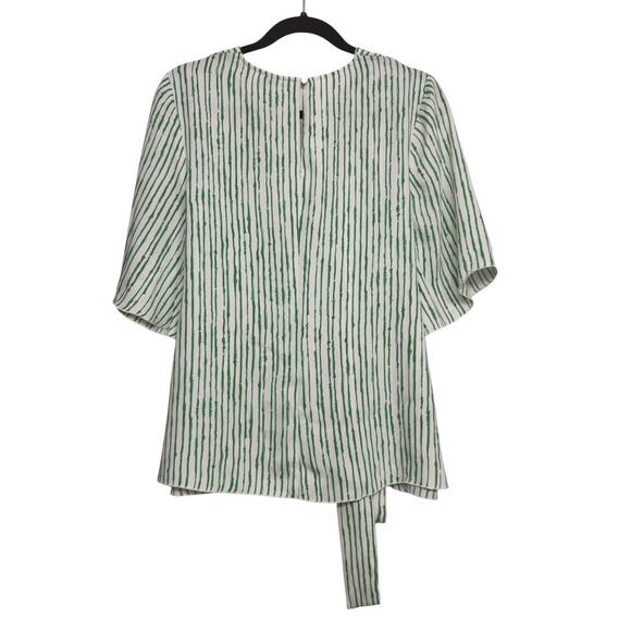 Aritzia Babaton Green White Striped Tie Waist Blouse Top Size L Flutter Sleeve - Picture 7 of 7